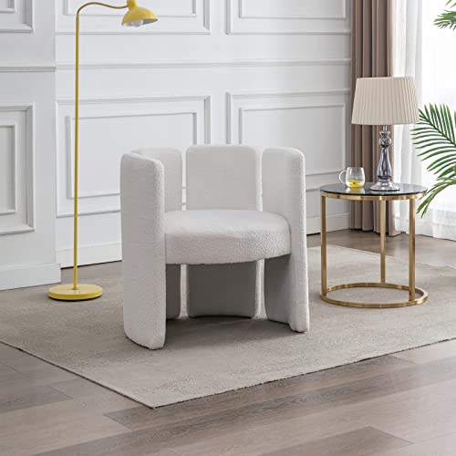 LZAREAL Modern Sherpa Accent Chairs Set of 2 Comfy Upholstered Barrel Side Chair Contemporary Single Sofa Chair for Living Room Bedroom Small Spa