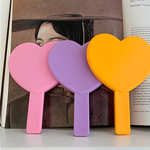 FRCOLOR 3Pcs Women Handheld Mirror Heart Shaped Makeup Mirror Portable Cosmetic Mirrors with Handle for Home and Salon Purple