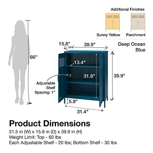 Mr. Kate Short Metal 2 Door Cabinet, Steel, Parchment