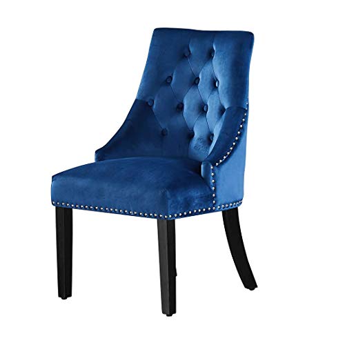 P&N Homewares - Windsor Chair - Black | Tufted Velvet Fabric | Door Knocker | Studded | Dining Chair | Upholstered Accent Side Chair | FREE NEXT