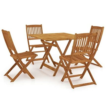 DLOETT Folding Garden Dining Set 5 Pieces Solid Acacia Wood Minimalist Outdoor Furniture (Color : Argento, Size : Talla �nica)