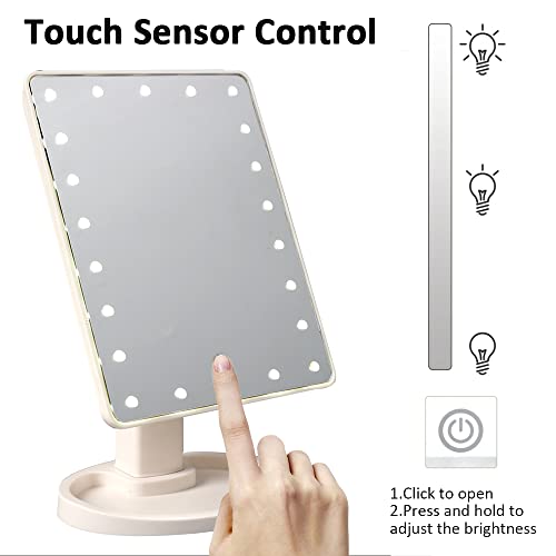 JARAGAR Light Up Mirror, 10X Magnifying 22 LED Vanity Mirror with Touch Sensor Dimming, Portable Make Up Mirror 360°Adjustable Rotation, Dual Pow