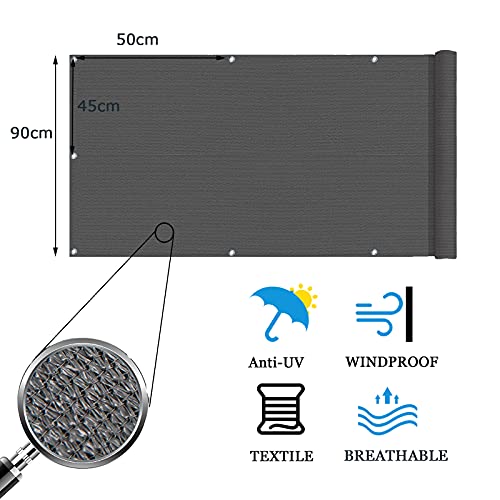 Cool Area balcony privacy screen, anti-peeping, windproof, anti-ultraviolet, HDPE balcony cover, 90x500cm,Graphite