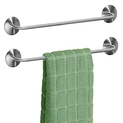 mDesign Set of 2 Self-Adhesive Kitchen Towel Rail - Durable Steel Dish Cloth and Towel Rack - Stick-On Towel Holders for the Kitchen - Matte Silv