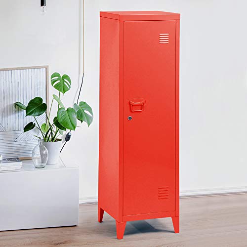 Homybec Single Metal Locker Storage Cabinet 1-Door, Scandinavian Free Standing 2 Tier Shelves Bedside Nightstand Cupboard, Side Storage Organizer