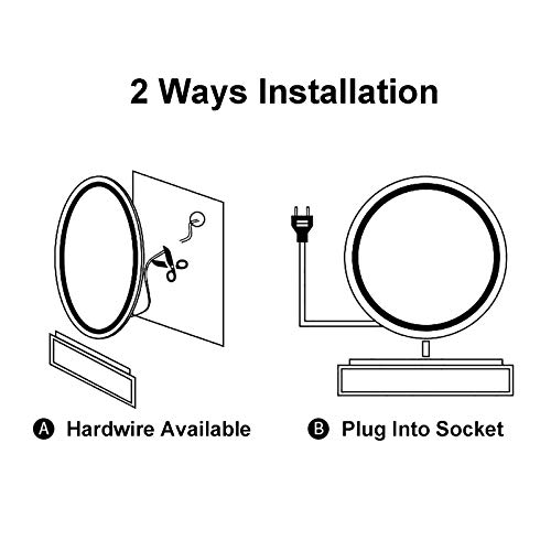 Illuminated Bathroom Mirror with Led Light and Dimmable Touch Sensor Wall Mounted round Makeup Shaving Explosion Proof No Border, Led,
