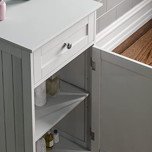 Bath Vida 1-Door 1-Drawer Floor Standing Cabinet Drawer/Unit Storage Bathroom Cupboard, Wood, White