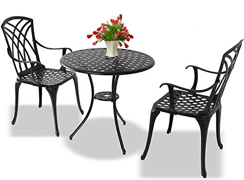 Homeology OSHOWA Cast Aluminium Weatherproof Outdoor Table with 2 Chairs Bistro Set