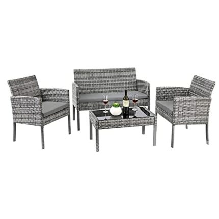 DLOETT 4 Piece Outdoor Garden Lounge Set with Cushion Garden Sofa Set Garden Furniture Sets for Patio Terrace