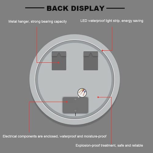 SkiPdr Bathroom Mirror Large round Illuminated Led, Backlit, Wall Mounted Lighted Makeup Vanity Bathroom Living ?Room Bedroo, White Light round,