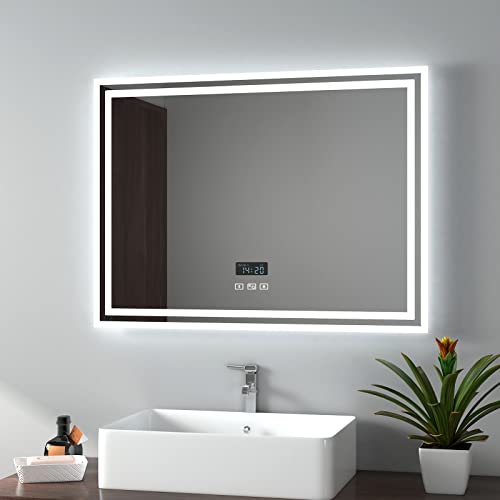 EMKE Bathroom Mirror with LED Lights - 400x600mm Backlit LED Illuminated Bathroom Mirror with Demister Heat Pad, Makeup Vanity Touch Mirror with