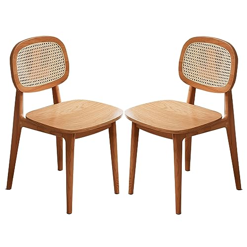 Mid-Century Dining Chairs Set of 2, Upholstered Armless Rattan Dining Chair with Woven Backrest and Wood Legs Backrest Chairs for Living Dining R