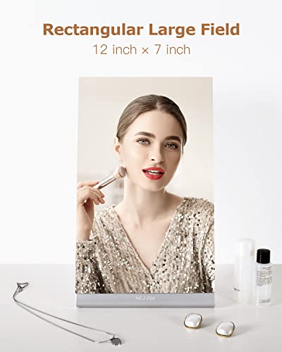 NEZZOE Modern Makeup Mirror, 12" Length Aluminum Desk Mirror, Vanity Mirror for Counter, Bedroom, Bathroom, Dorm