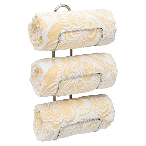 mDesign Wall Mounted Towel Storage Rack - Metal Towel Hanging Rail - Hanging Towel Holder for Bathroom - Silver