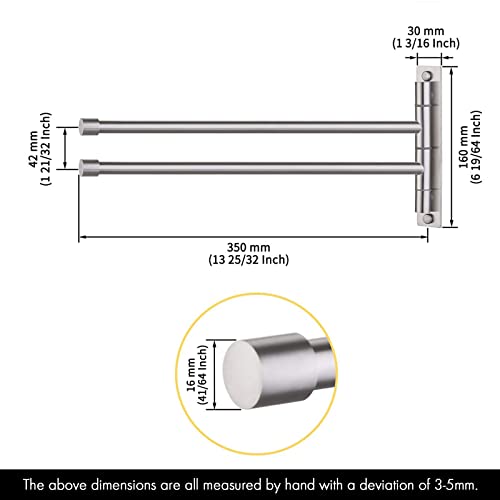 KES Swivel Towel Rail SUS304 Stainless Steel Bathroom Towel Holder with 2 Swing Bars Wall Mounted Brushed Finish, A2102S2-2