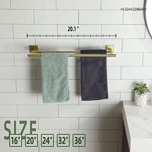 KOKOSIRI Towel Bar Bathroom Towel Holder Double Rails for Bath Kitchen Cabinet Towel Shelf 20 Inch Brushed Gold Stainless Steel B5005BG-L20