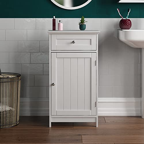 Bath Vida 1-Door 1-Drawer Floor Standing Cabinet Drawer/Unit Storage Bathroom Cupboard, Wood, White