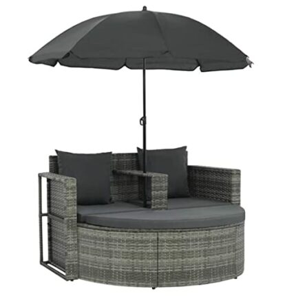 WODMB Garden Bed with Parasol Poly Rattan Outdoor Patio Daybed Sun Bathing (Color : A, Size : One size)