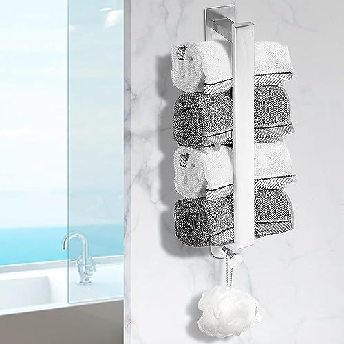 Towel Rail,Towel Rail Wall Mounted,Self Adhesive Towel Holder,No Drilling Stainless Steel Towel Rack with Hook,Bathroom Accessories,40cm Rolled T