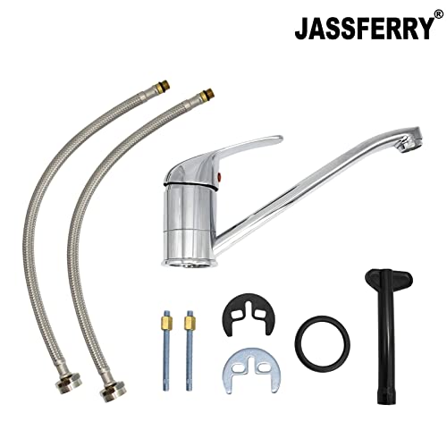 JASSFERRY Kitchen Sink Mixer Tap Caravan Monobloc Single Top Lever Long Swivel Spout Solid Brass Traditional Faucet Chrome