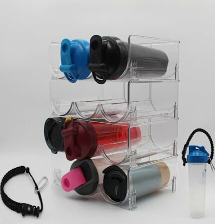 SOLIUM STAR 4 Plastic Stackable Water Bottle Holder + Paracord Handle + Water Bottle Storage Rack + Bottle Organizer for Cabinet + Clear Bottle S