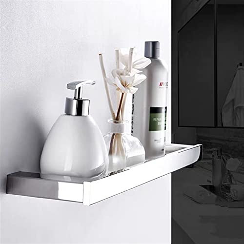 RAKUTE Hair Dryer Holder Bathroom Shelves Brushed Gold Stainless Steel Wall Mounted Bathroom Storage Holder with Single Tempered Glass Hardware S