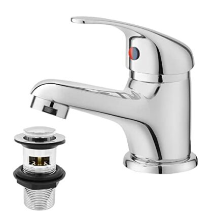 Basin Mixer Tap with Pop Up Waste, BATHWEST Classic Brass Chrome Monobloc Bathroom Sink Taps with Sink Plug, Single Lever Morden Basin Taps with