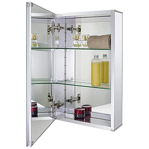 Fundin Aluminum Bathroom Mirror Cabinet Recess Mount or Surface Mount, with Framless Double Sided Mirror Door, 38 x 61 cm