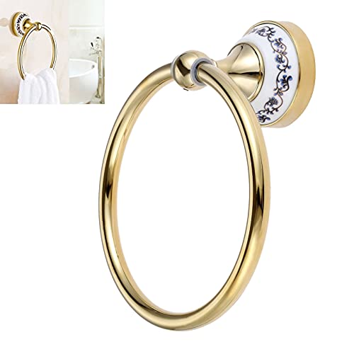 HIGOH Towel Racks,Towel Holder Bath Towel Holder, Bathroom Hand Towel, Ceramic Base Towel Hook Holder, Wall Mount Rack Blue & Porcelain Stainless