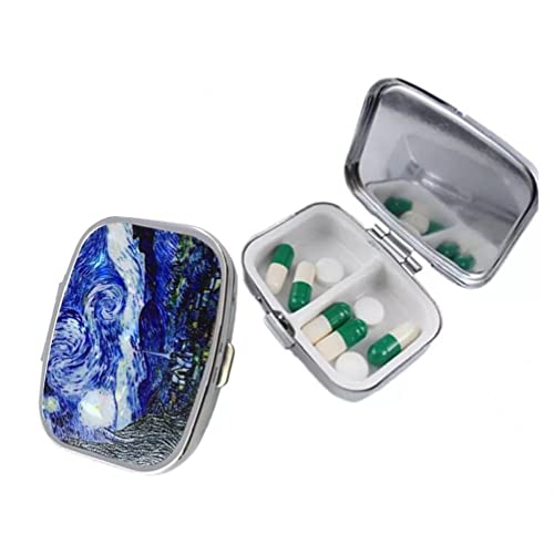Container 2 Slots Metal Medicine Box Rectangle Painting Small Medicine Case Vitamin Box for Travel Outdoors