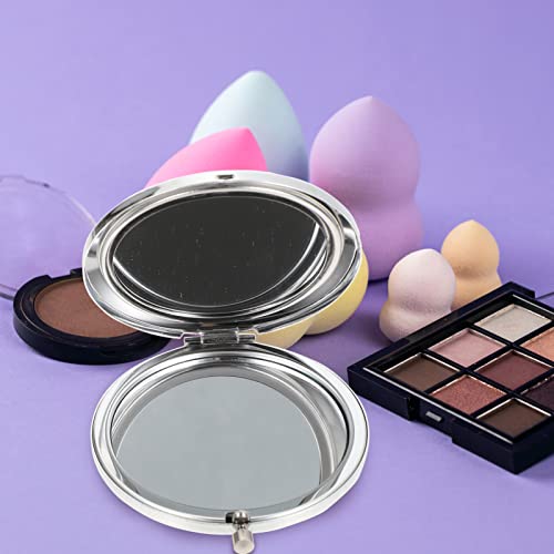KALLORY Mini Compact Mirror Rhinestone Pocket Mirror Metal Makeup Vanity Round Hand Held Mirror Small Magnifying Mirror Double-Sided Purse Mirror