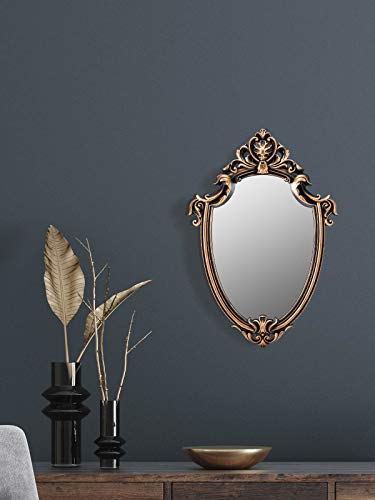 OMIRO Decorative Wall Mirror of Bronze Shield Shape, 41cm L x 28cm W