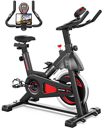 Exercise Bike, Sovnia Indoor Cycling Bike Stationary Bikes with iPad Holder, LCD Monitor and Comfortable Seat Cushion-150kgs Weight Support
