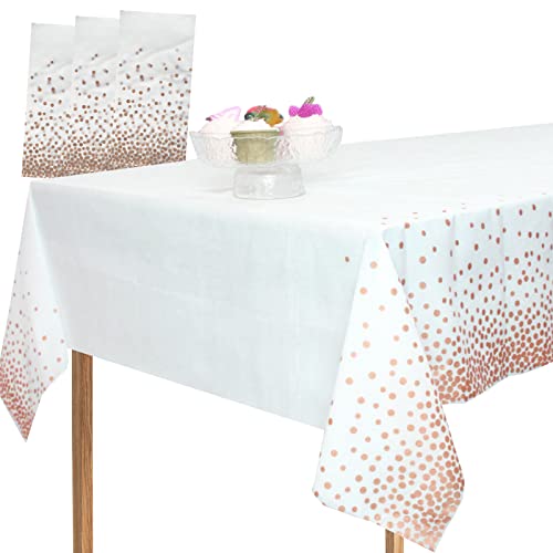 MLMOMVME 3Pcs Rose Gold Dot Table Cloth Plastic Rectangle 137 x 274cm Large Party Table Cover Picnic Baby Shower Birthday Weddings Indoor Outdoor