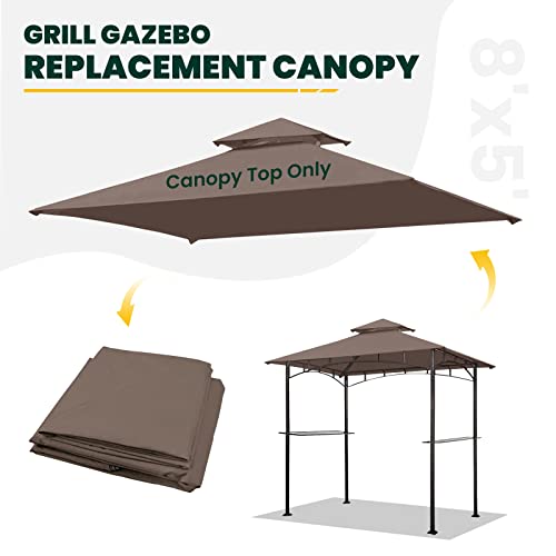 Grill Gazebo Replacement Canopy Roof, OLILAWN 5' x 8' Outdoor BBQ Gazebo Canopy Top Cover, Double Tired Grill Canopy Tent Cover with Durable Poly