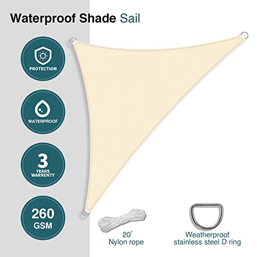 ECOOPTS 12'x12'x17' Waterproof Sun Shade Sail Triangle Canopy Cover UV Blockage for Outdoor Patio Pergola Backyard Garden (Beige)