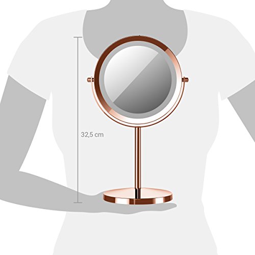 Navaris LED Illuminated Makeup Mirror - Two-Sided Vanity Mirror with Normal and 5x Magnification - 2-in-1 360° Swivel Cosmetics Mirror - Copper