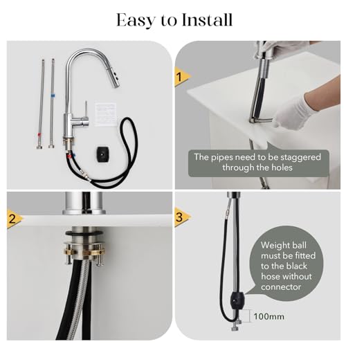 Hapilife Pull Out Kitchen Sink Mixer Tap High Arc Monobloc Kitchen Tap Pull Down Mixers Kitchen Taps with Dual Spray Mode Single Handle Single Le
