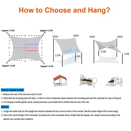 Teglu Sun Shade Sail Waterproof Rectangle UV Block 98% Patio Canopy Outdoor with 4 Ropes Sun Sail Shades for Garden/Yard/Beach/Pool/Terrace/Balco