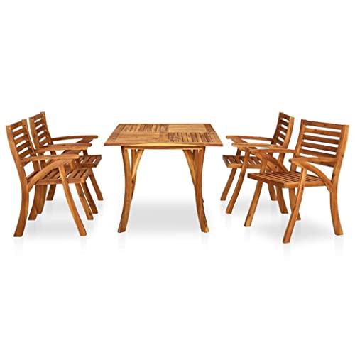 DLOETT 5 Piece Garden Dining Set Solid Acacia Wood Outdoor Space with this Wooden Garden Dining Set