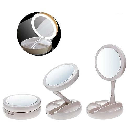 Cosmetic Mirror with LED Light and Organizer Makeup Mirror with Double Sided and 10X Magnification Mirror for Lighted Makeup, Shaving and Persona