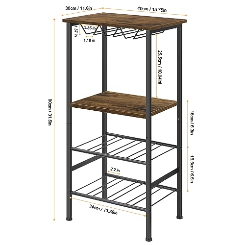 UOMIO 4 Tier Wine Cabinet Wine Racks Free Standing with Table Top and Glass Holders Rustic Style Wine Slim and Tall Wine Bottle Racks and Wire Go