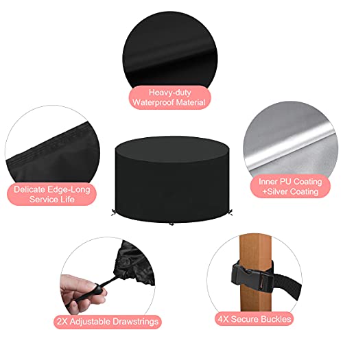 SanGlory Garden Table Covers Round Garden Furniture Cover Waterproof Circular Patio Table Cover with 4 Buckles, Windproof, UV Resistant Oxford Fa
