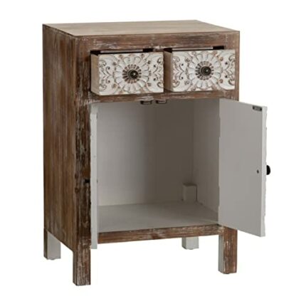 BigBuy Home Nightstand Orient Natural White Wood 45 x 34 x 66 cm