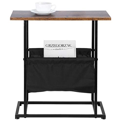 Ejoyous Retro Small Side Table, H Shaped Narrow End Table with Canvas Bag Industrial Slim Sofa Side Table Snack Table with Magazine Holder, for S