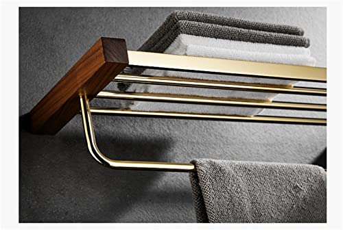 HIGOH Towel Racks, Bathroom Towel Rack Wall Mounted Towel Holder,Towel Rack,Towel Holder,Towel Shelf,Wood and Brass Bathroom Hardware