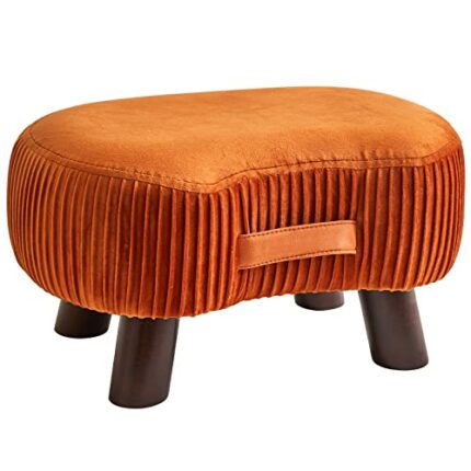 YMYNY Small Footstool, Wooden Legs Pouf Ottoman, Change Shoes Stool Curved with Handle, Sofa Stool with Soft Seat Cushion, for Bedroom, Living Ro