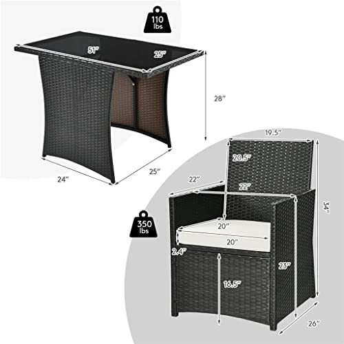 MIAOZI 3PCS Patio Rattan Furniture Set Cushion Sofa Armrest Garden Deck White Easy To Assemble