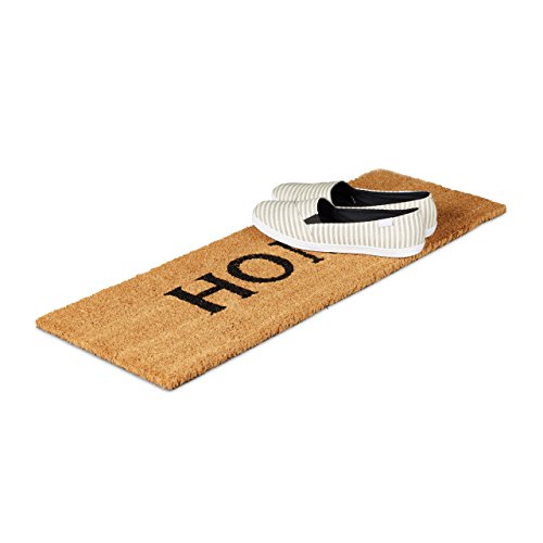 Relaxdays Narrow Coir Doormat HOME Print Anti-Slip Rubber PVC Underside Long Welcome Mat for the Balcony, Patio, Hallway, etc 1.5 x 75 x 50 cm, N
