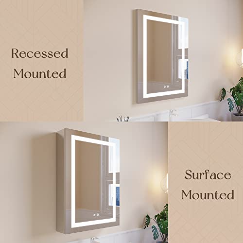 LIGMIRR 26×20 Inch Bathroom Medicine Cabinet with Lights, LED Medicine Cabinet with Mirror, Recessed or Surface Lighted Medicine Cabinet with Def